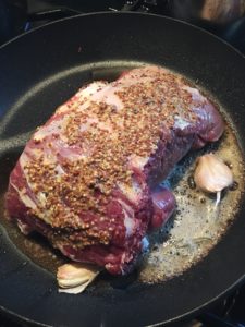 Sirloin pan friend for colour then slow roasted